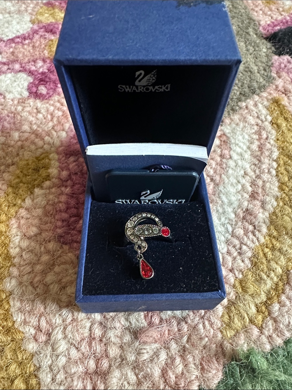 Swarovski Disney Angelica Ring 55 Red Dangling Crystal Sword Box, Tag, & Booklet